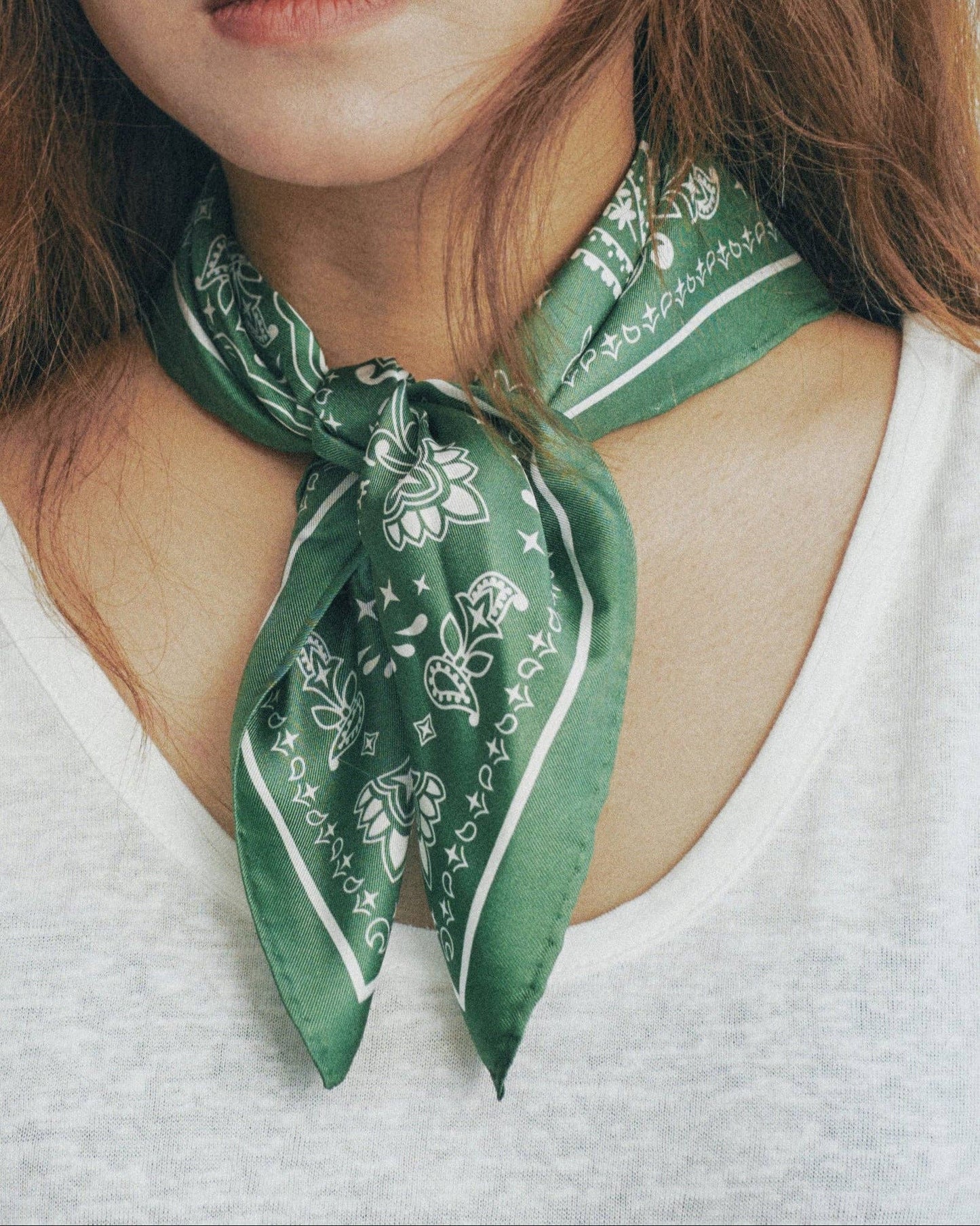“Paisley" Silk Bandana Scarf - Sagebrush Green