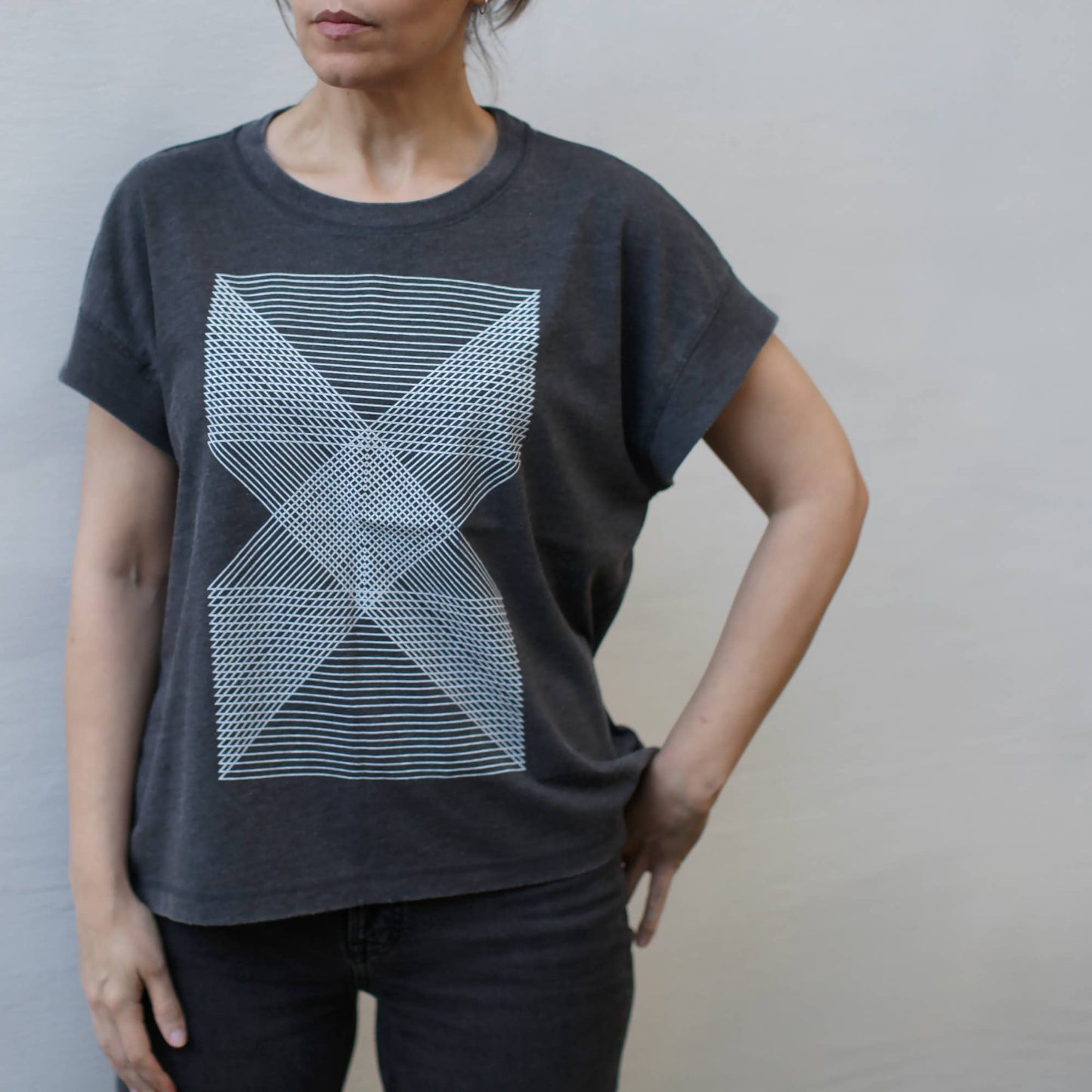 Palindromes Geometric Triangles Loose Fit Boxy Tee Black