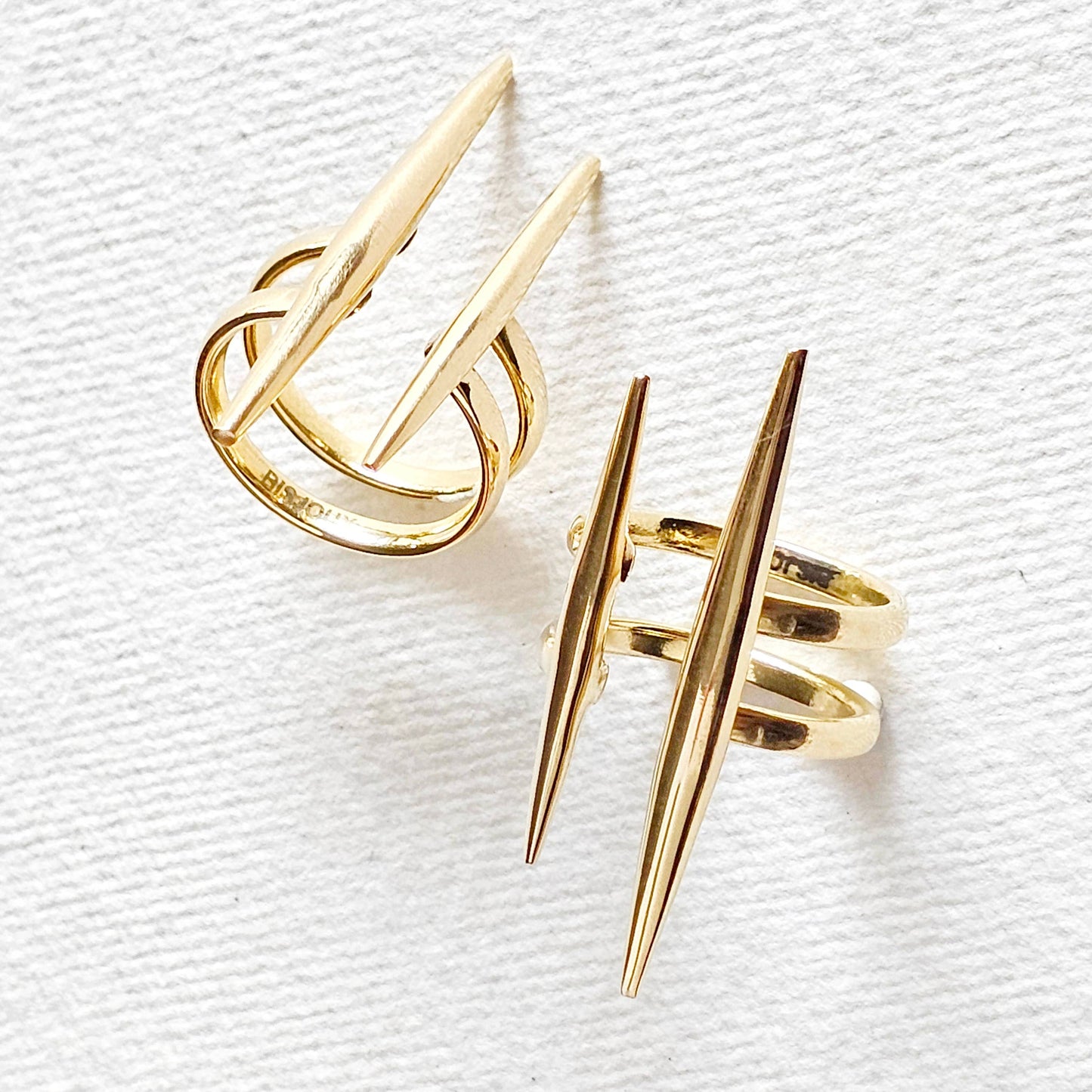 Solid brass double spike needle adjustable ring handcrafted