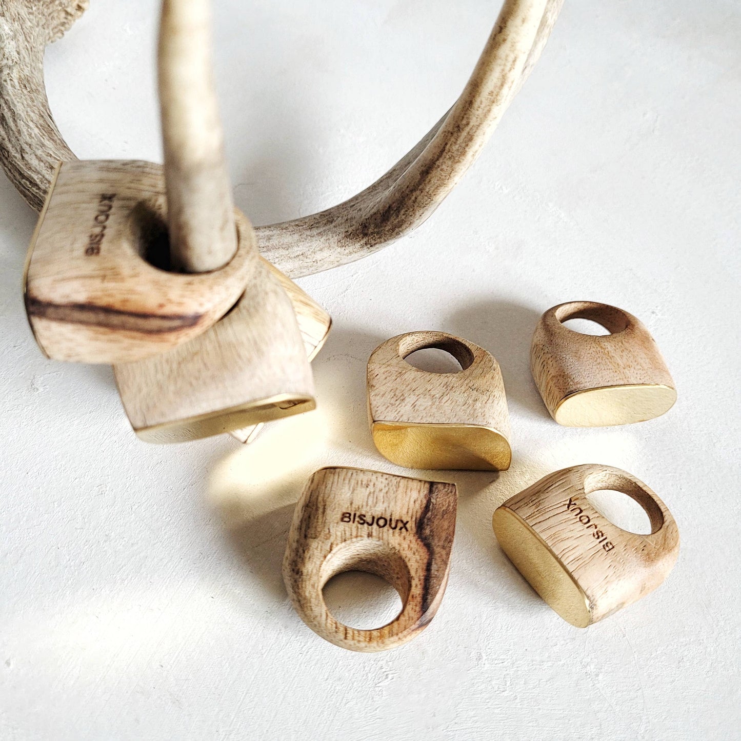 Wood brass chunky ring wooden rings