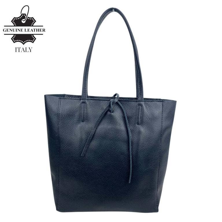 Italian Leather Bag with Short Handles and Zipper