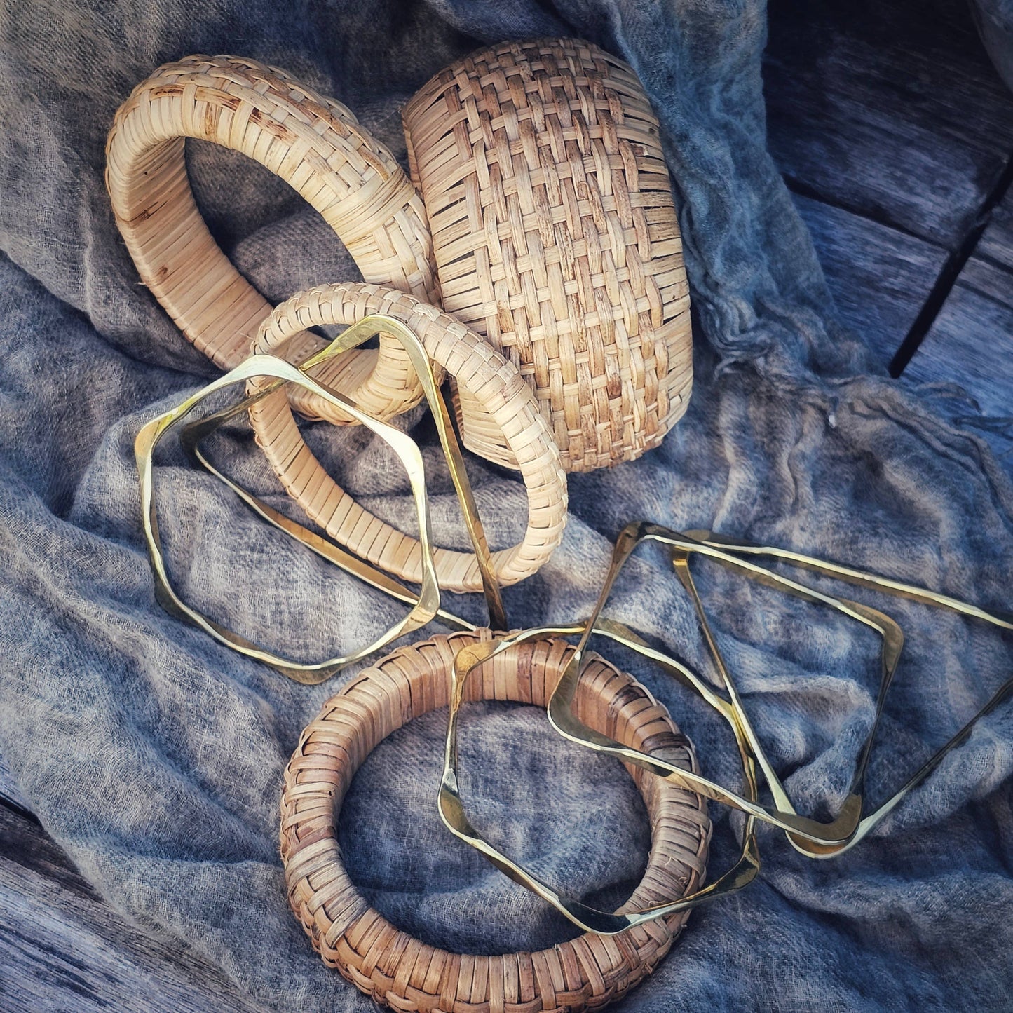 Rattan Cane Bangle Bracelet Set #BX42