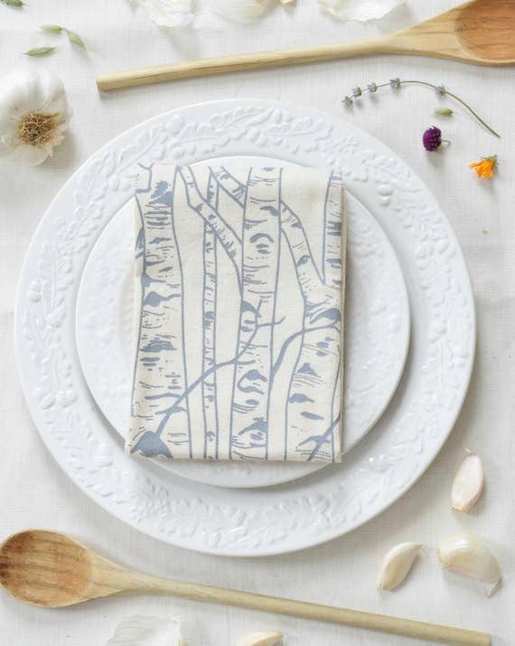 Organic Cotton Birch Tree Tea Towel - Grey - Trees Kitchen