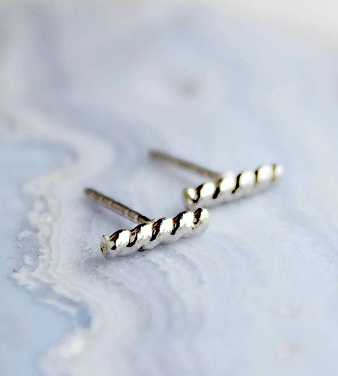 Twisted Sterling Silver Bar Earrings |TBAR