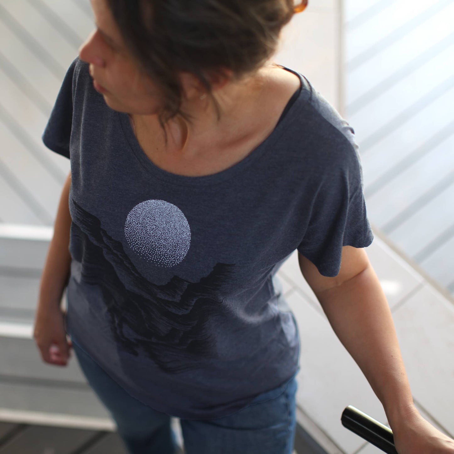 Canyonlands Full Moon Tri-Blend Dolman Sleeve Top Navy Blue