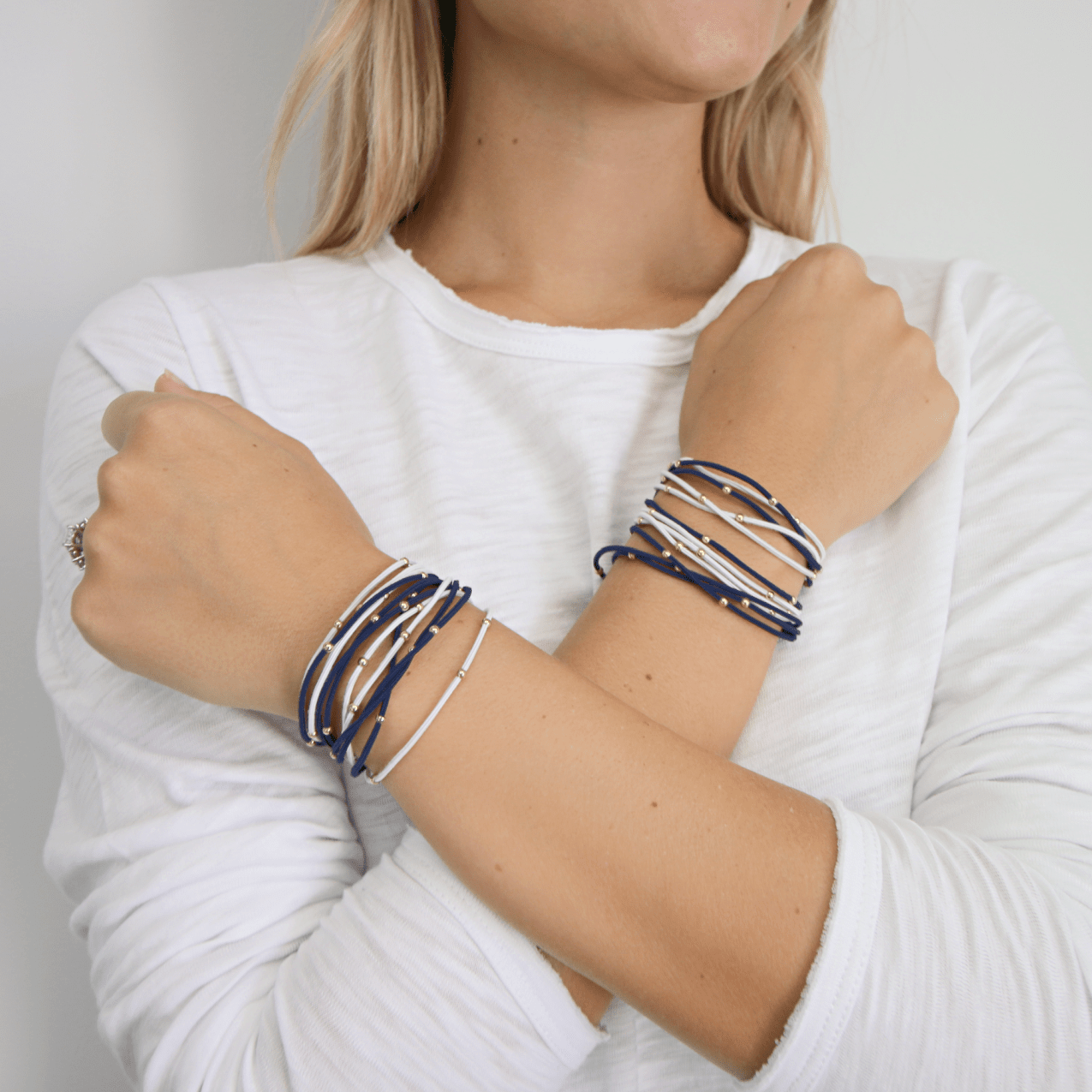 3mm Gold Water Pony Waterproof Bracelet Hair Bands in Navy and White #WP-H