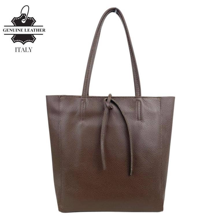 Italian Leather Bag with Short Handles and Zipper