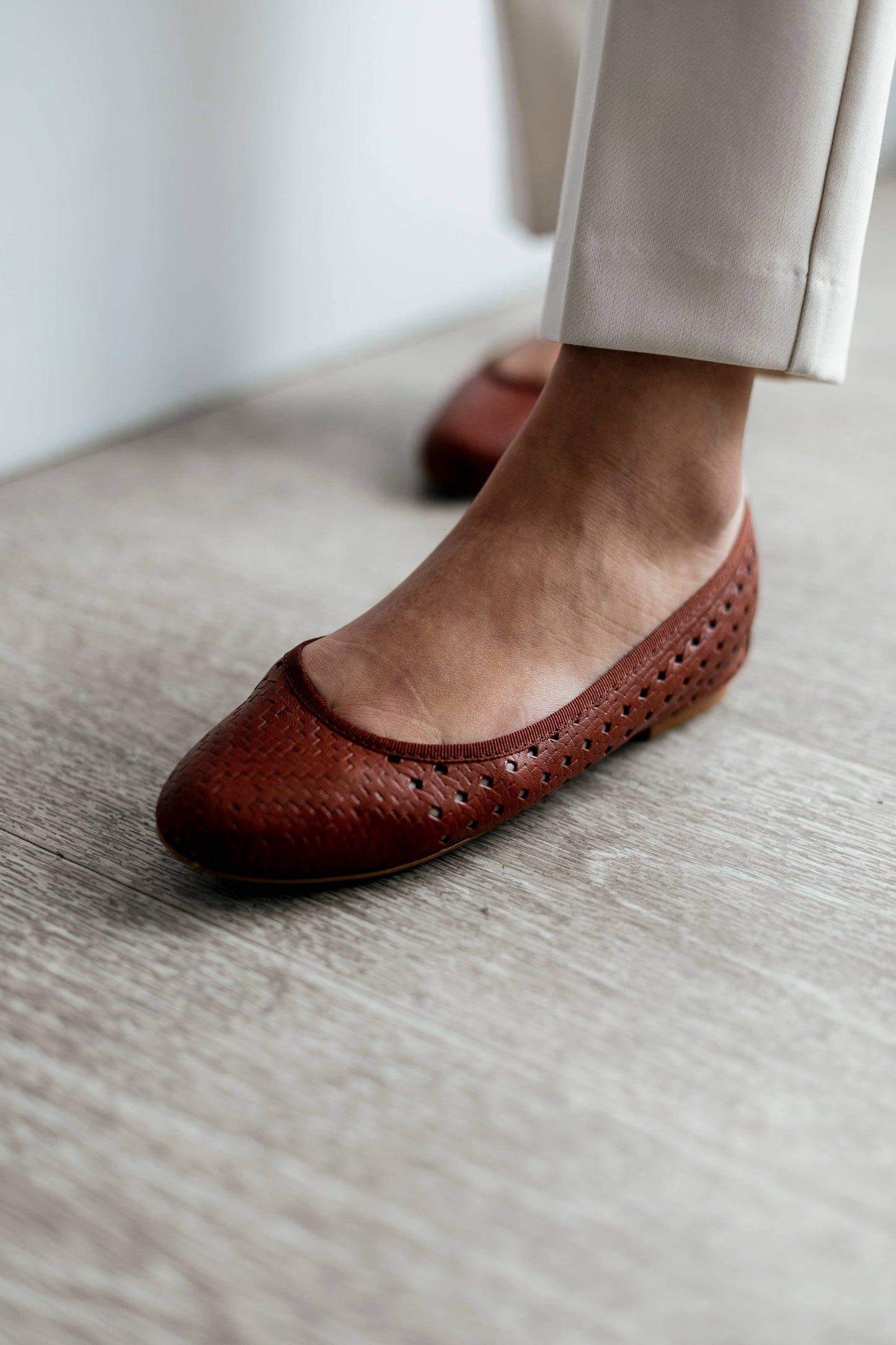 Martine Round Toe Almond Leather Flats