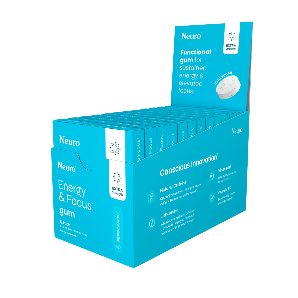 Energy and Focus Gum | Extra Strength | Peppermint