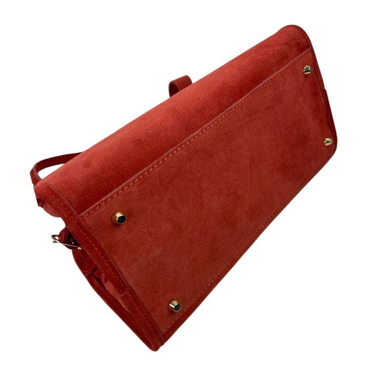 Italian Suede Leather Shoulder Bag with Long Handles