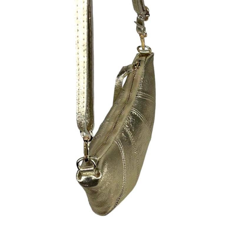Leather Half Moon Shiny Shoulder Bag