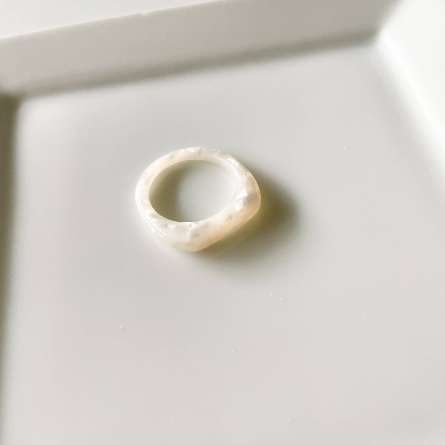 Square Dome Ring in White Pearl