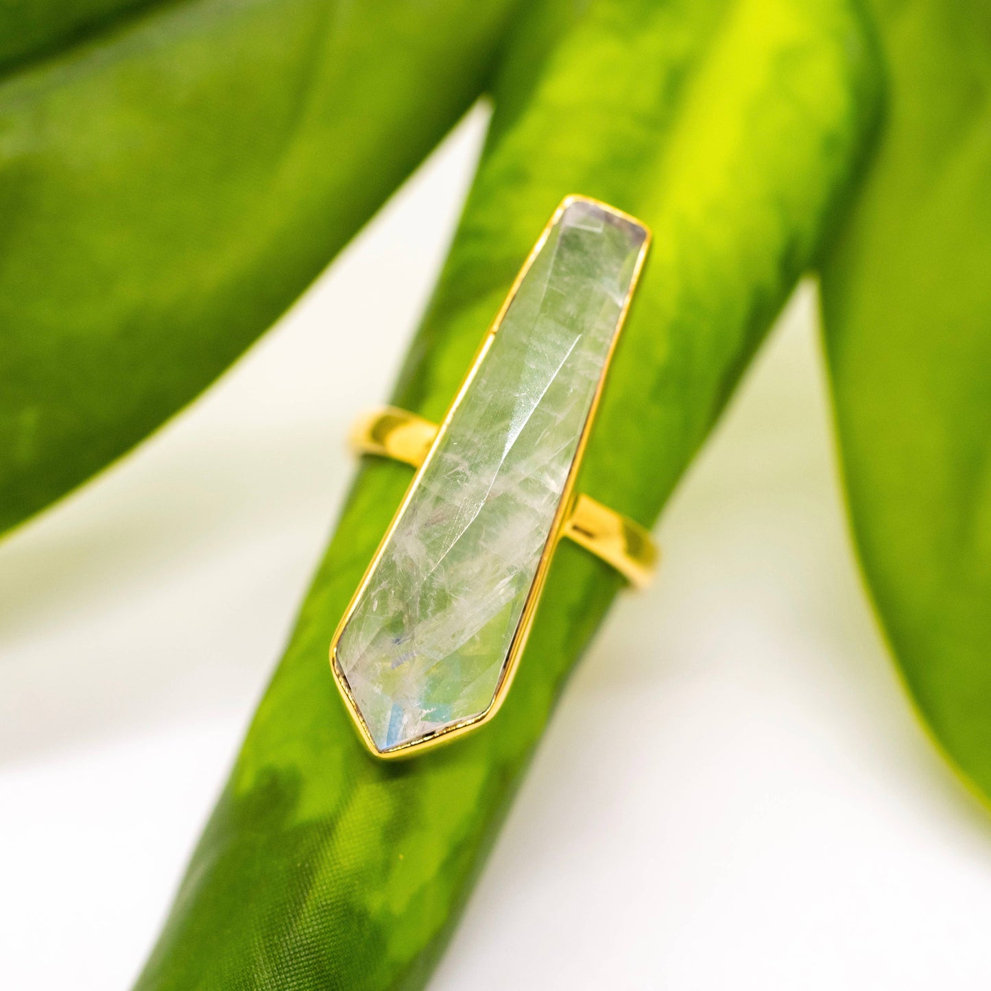 Lizzy Long Brass Moonstone Bar Ring