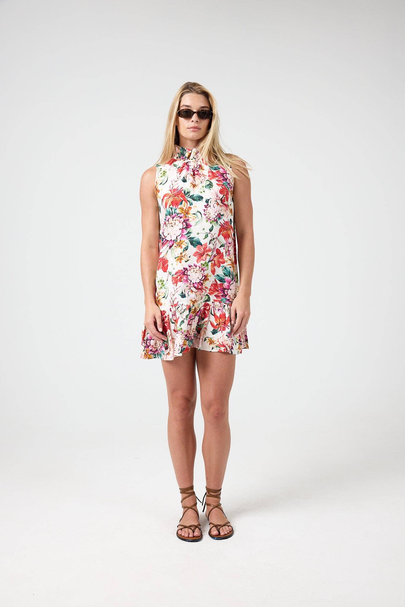 Daisy Short Linen Dress - Full Bloom Print