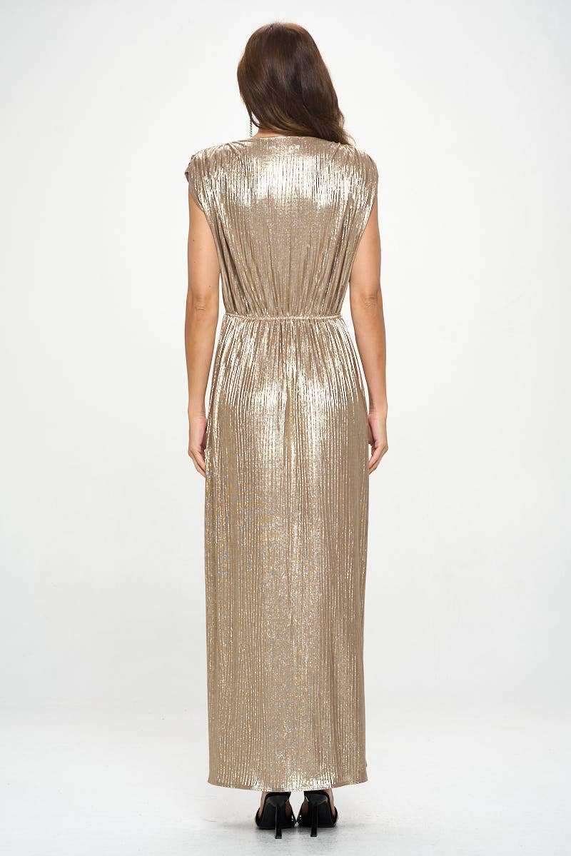 Gold Sleeveless Metallic Maxi Dress (Made in USA)