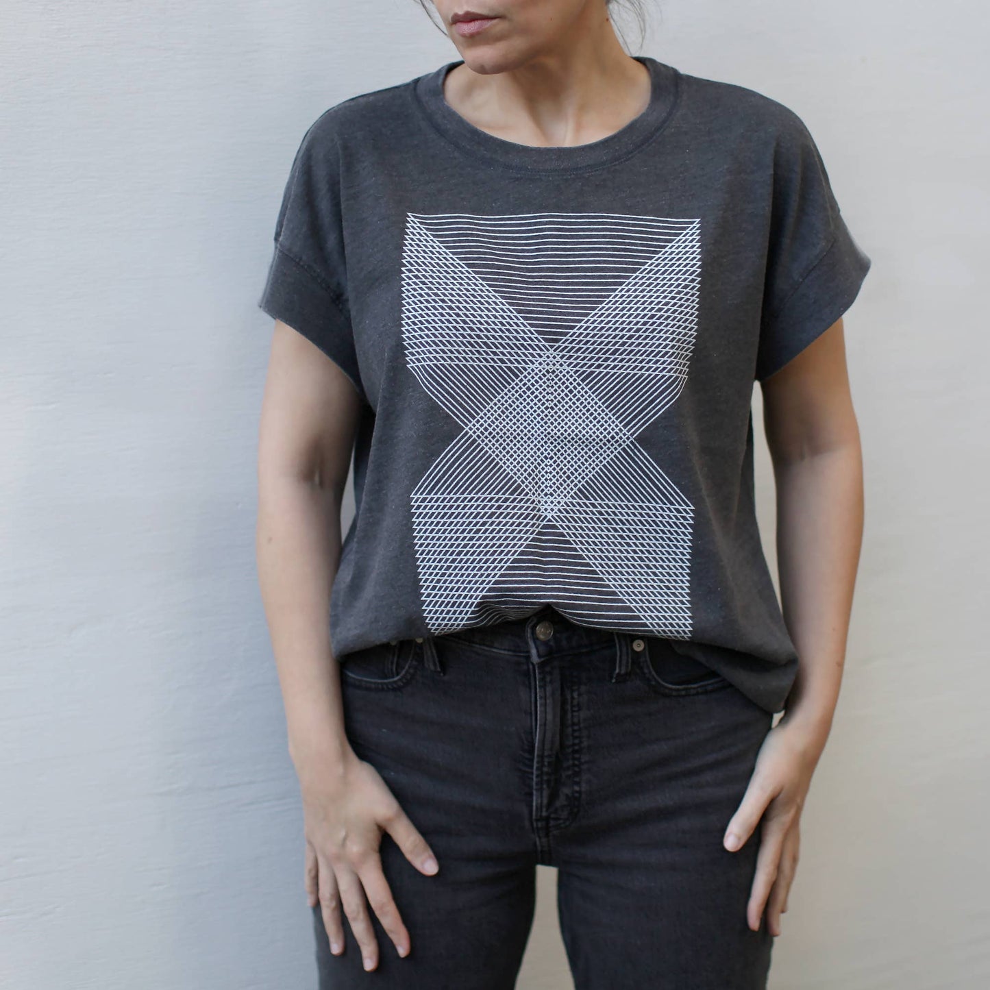 Palindromes Geometric Triangles Loose Fit Boxy Tee Black
