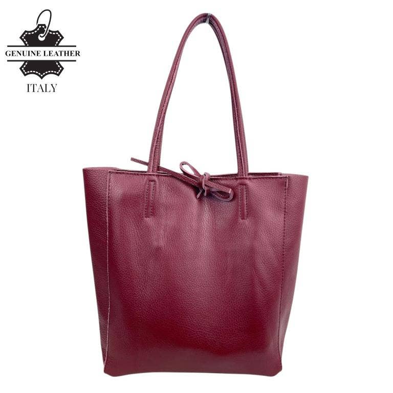 Italian Leather Bag with Short Handles and Zipper