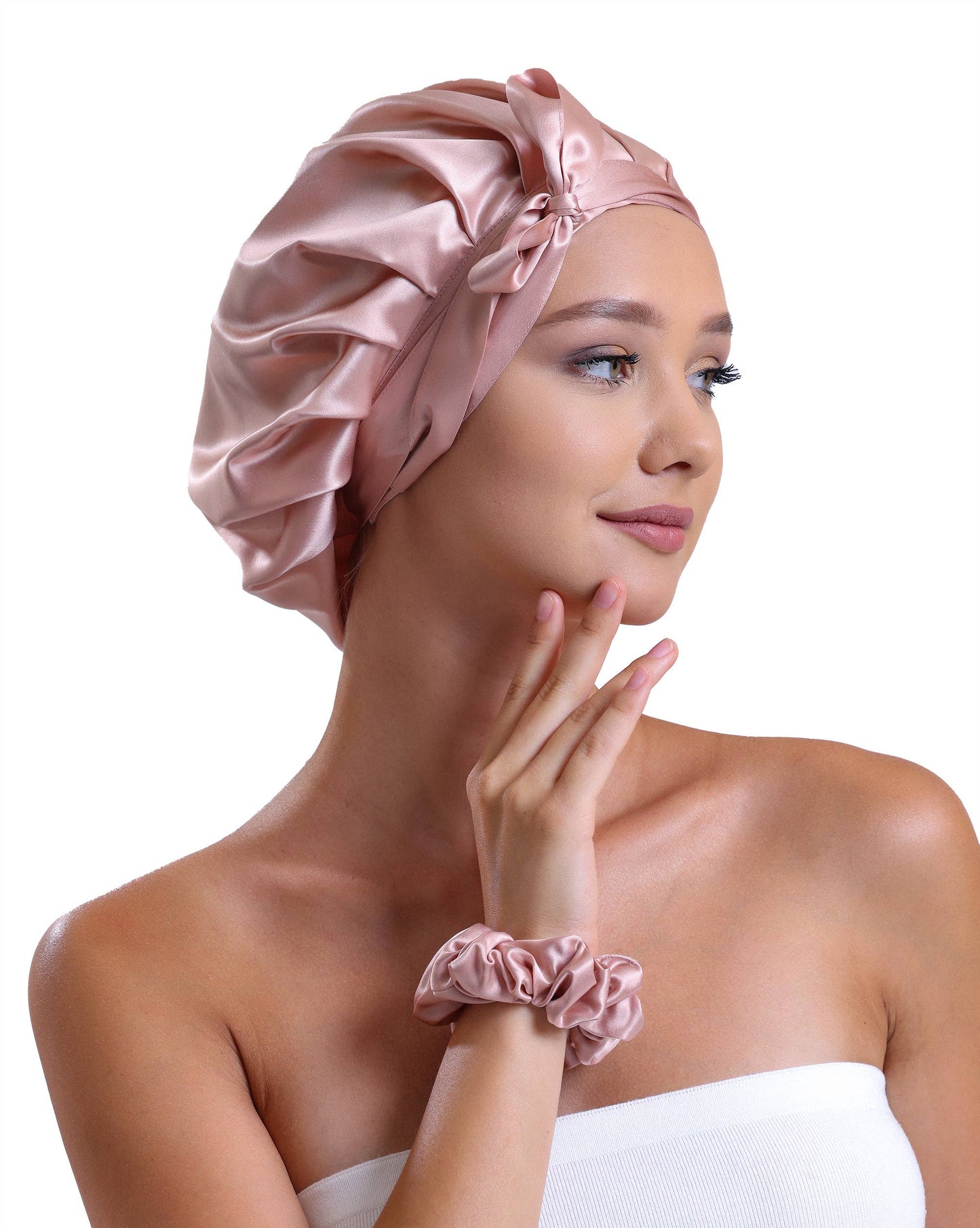 100% Organic Pure Silk Hair Bonnet - Rose Gold Pink