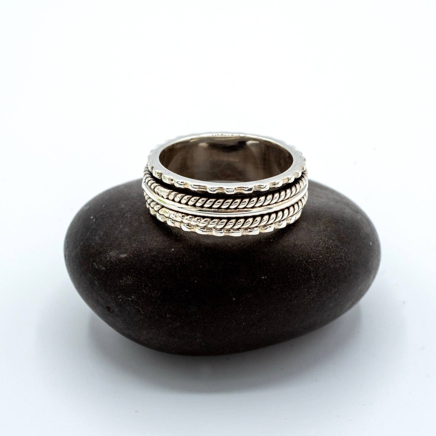 Sterling Silver Braided Spinner Ring with 3 Silver Bands - BR3