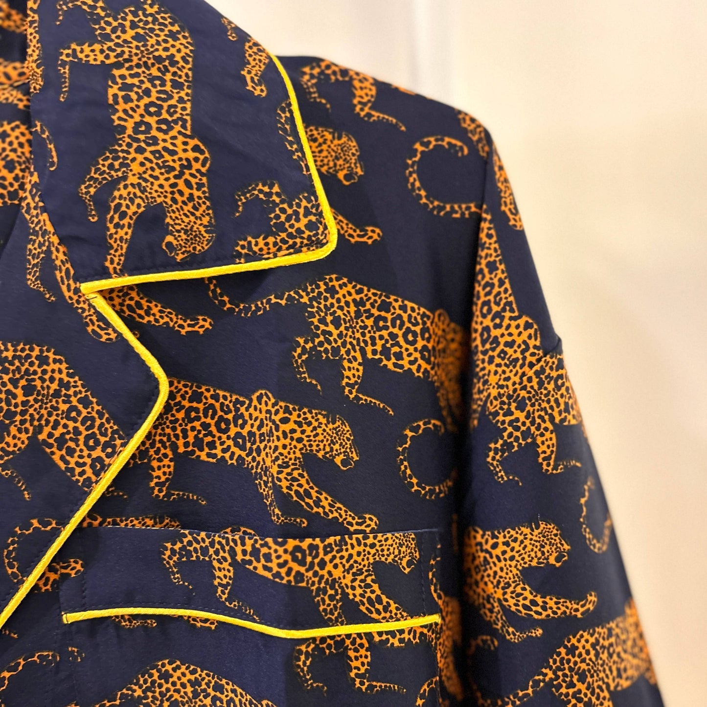 Navy Leopard Cheetah Washable Silk Pajamas