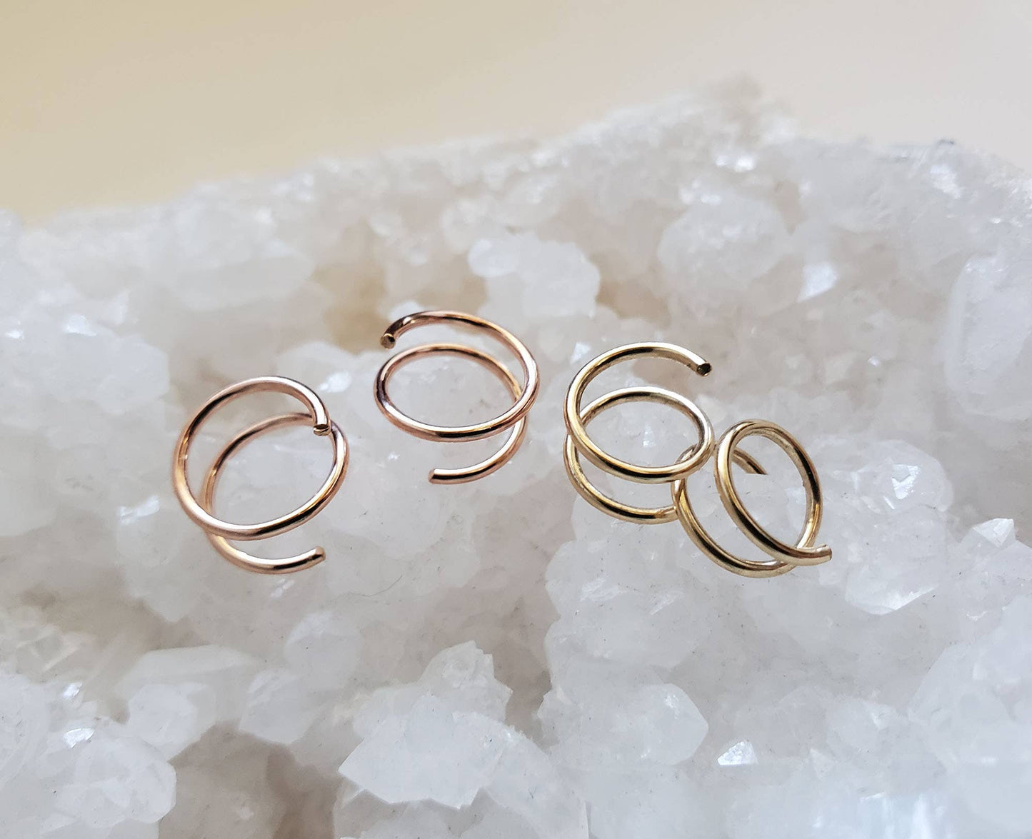 Rose Gold Filled Twist Earrings - small fake double hoop