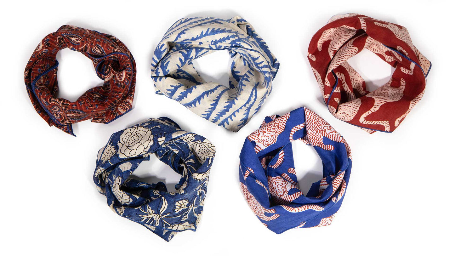 Blue Roaming Tigers Block Print Bandana
