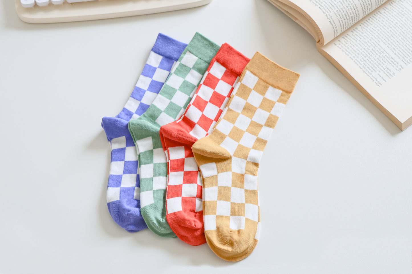 Checkered Cotton Socks - Trendy & Soft Crew Socks