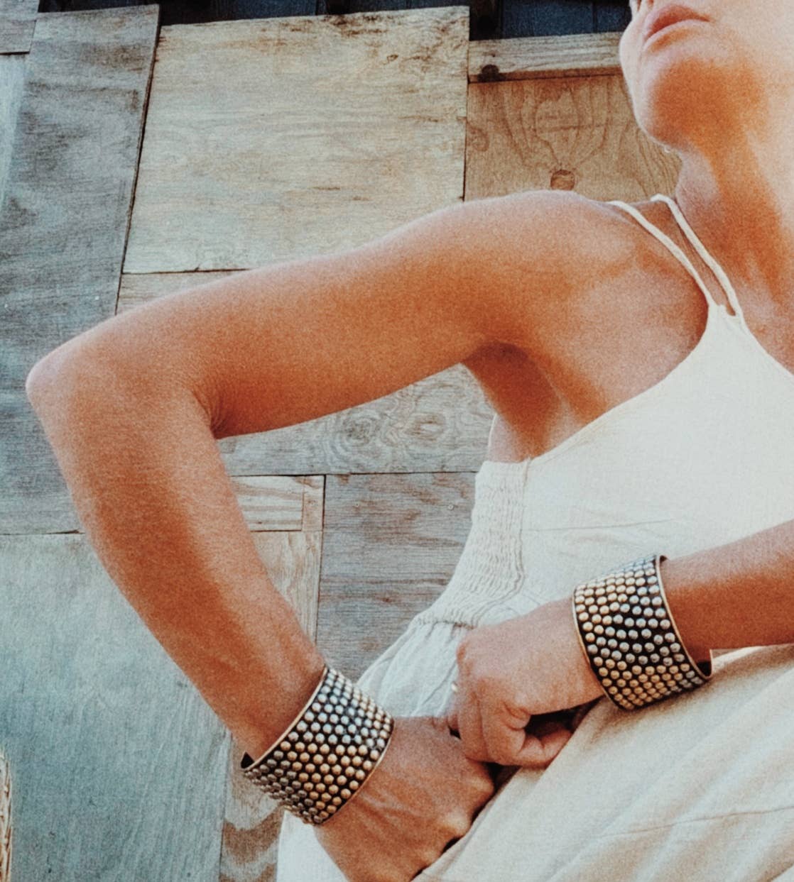 Brass bold studded modern brass cuff bracelet large