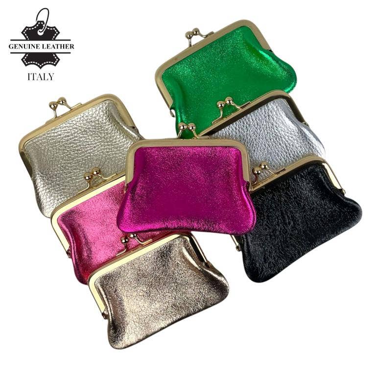 Italian Leather Wallet with Click and High Quality. Metallic
