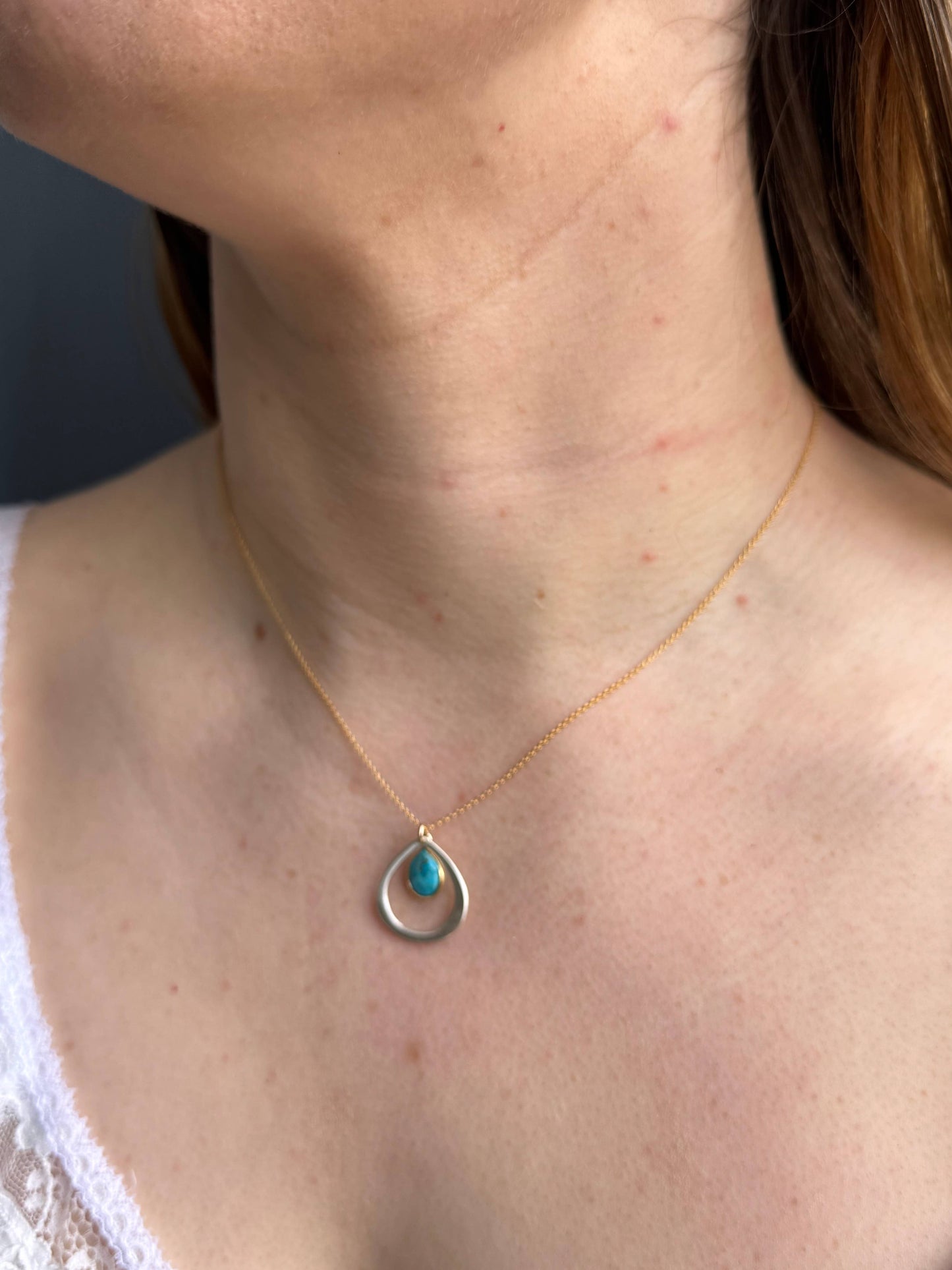 Open Drop w. Turquoise Necklace in Silver or Vermeil