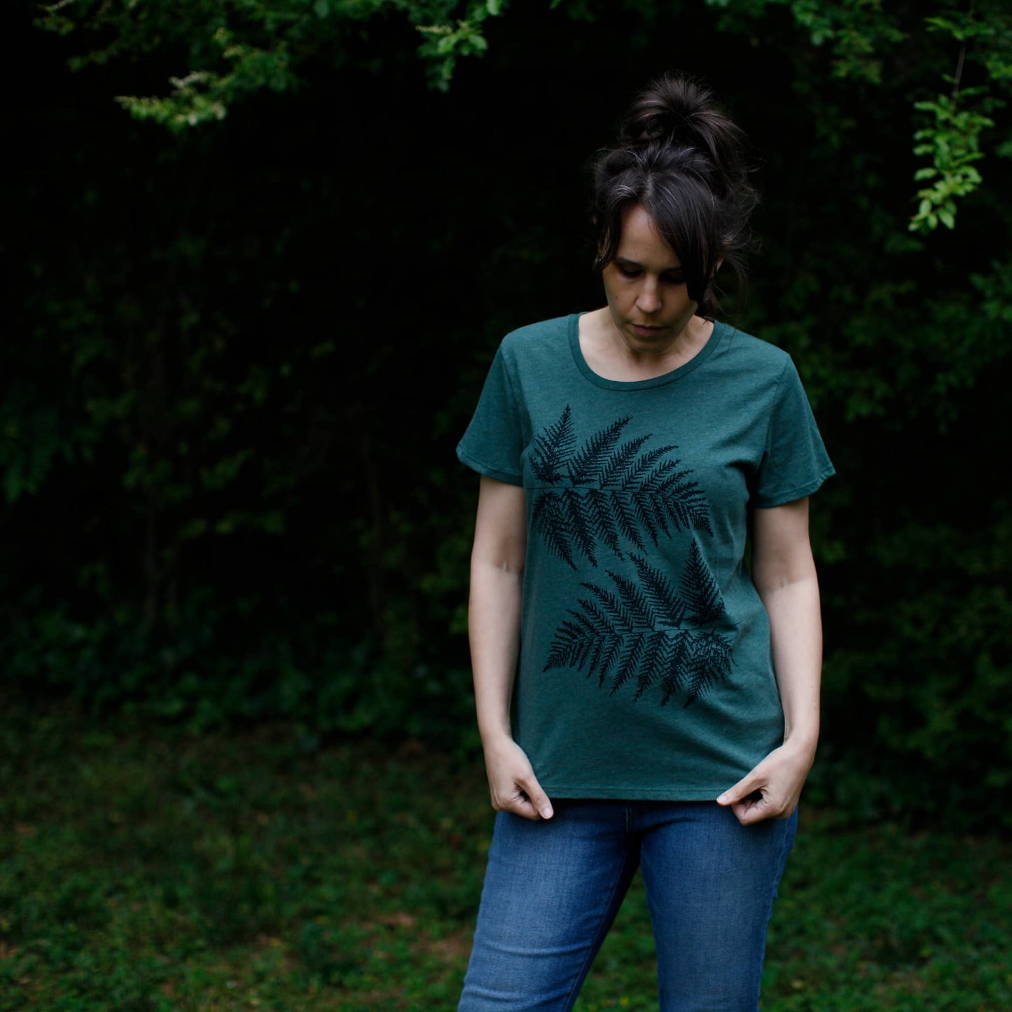 Fern Leaves Tee Shirt Forest Green