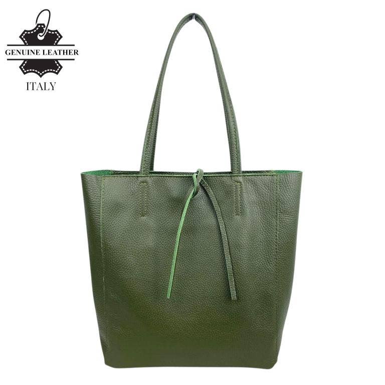 Italian Leather Bag with Short Handles and Zipper