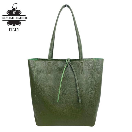 Italian Leather Bag with Short Handles and Zipper