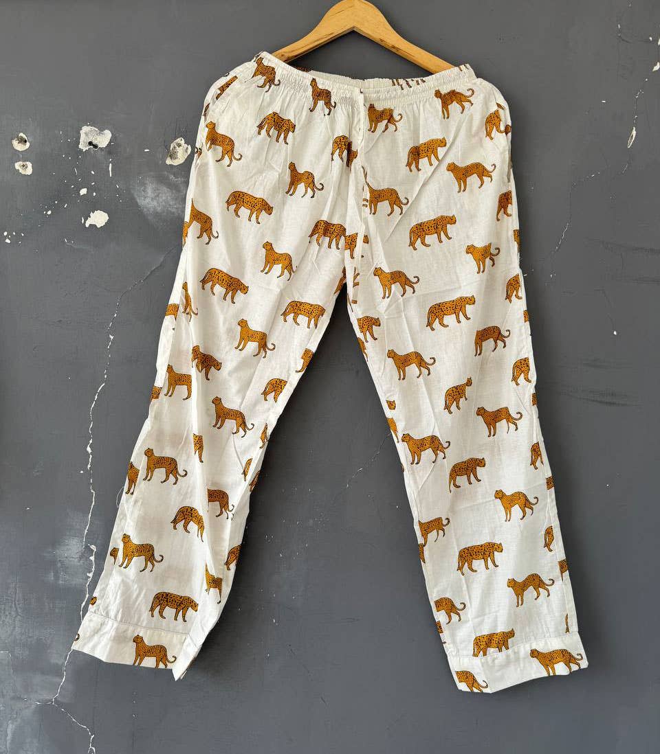 100% Cotton Cheetah PJ Set | White Pajamas