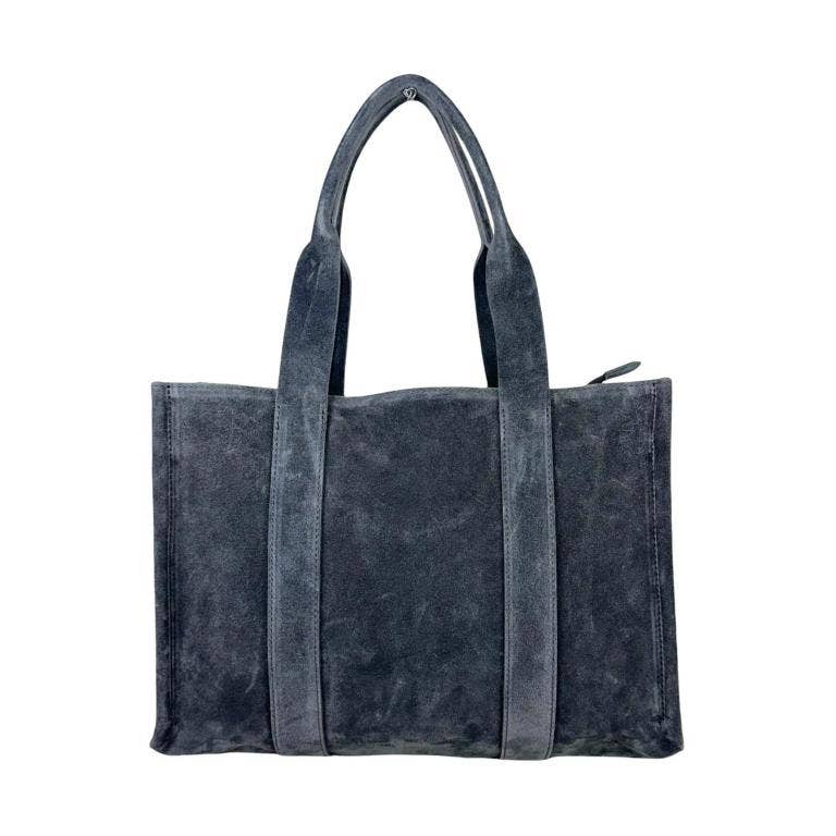 Italian Suede Leather Shopper Tote Bag