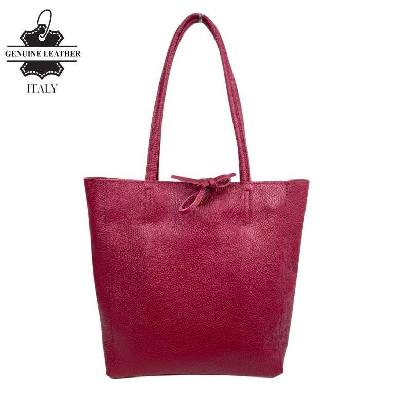 Italian Leather Bag with Short Handles and Zipper