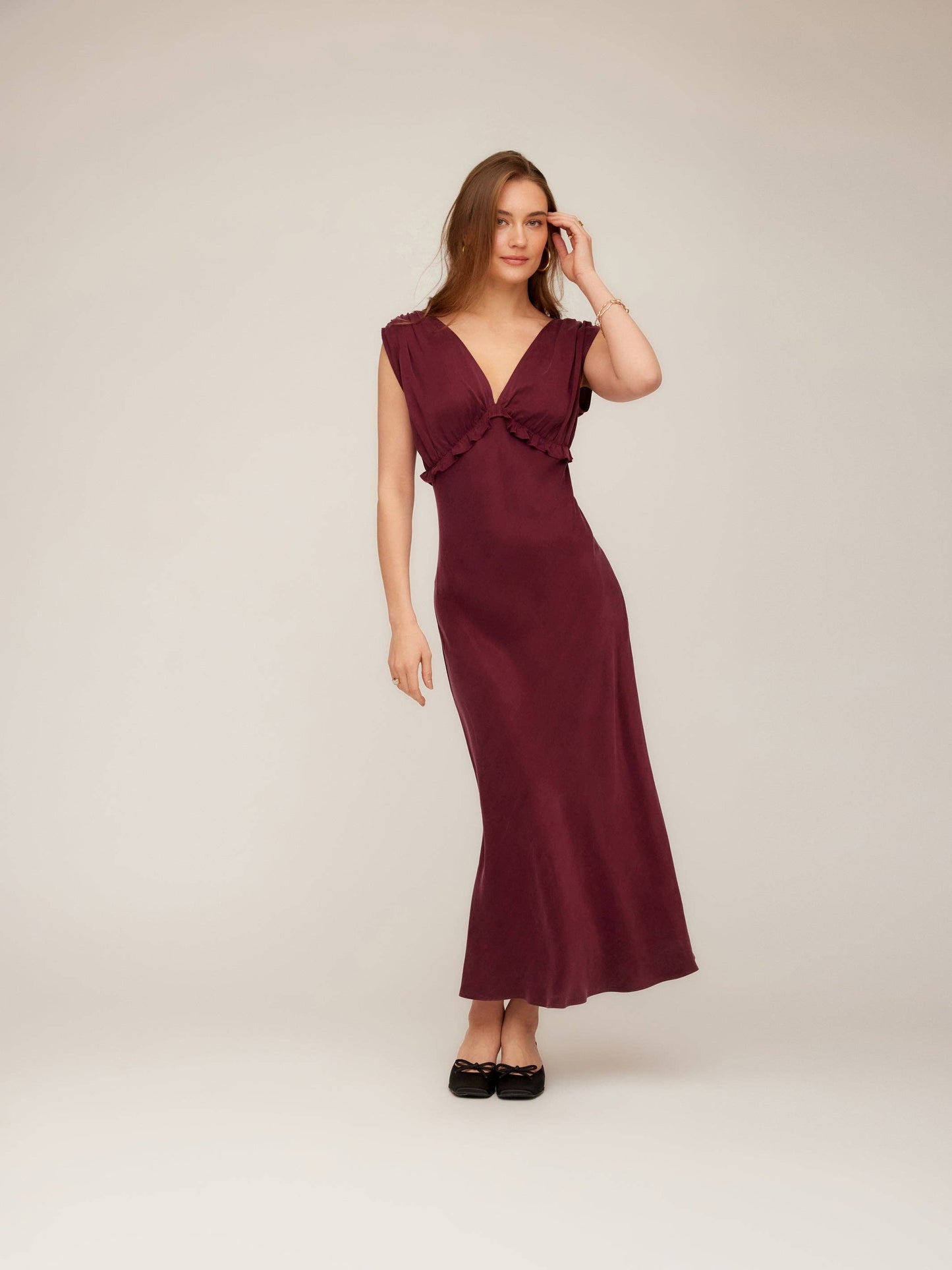 Cierra Ruffle Detail Midi Dress