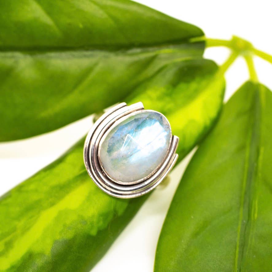 Sterling Silver Moonstone Horseshoe Ring - BR4