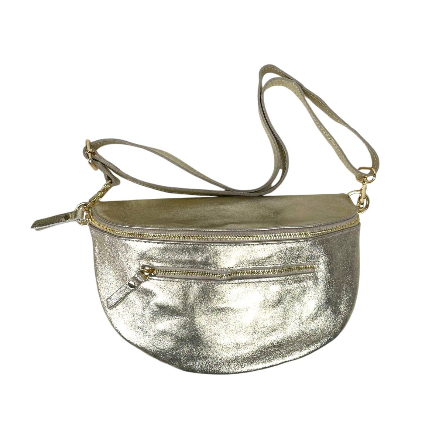 Large Italian Leather Women's Waist Bag with Front Pocket