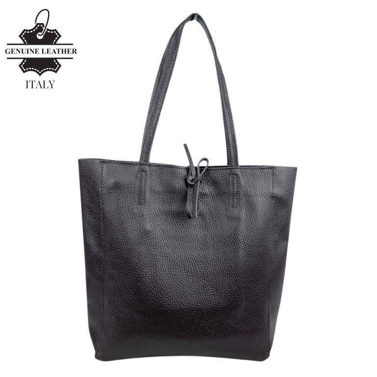 Italian Leather Bag with Short Handles and Zipper