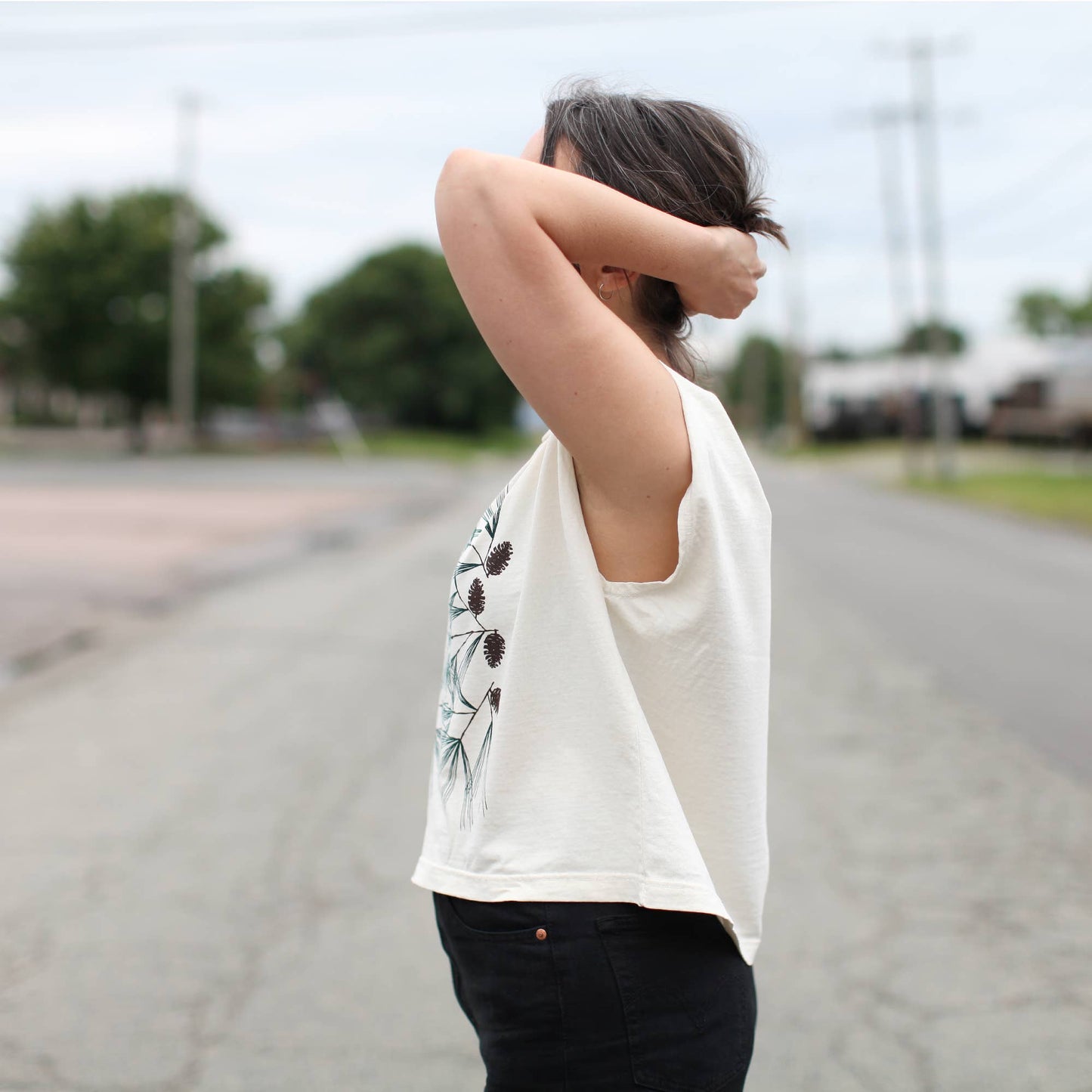 Pine Needles and Pinecones 100% Cotton Muscle Tank Natural