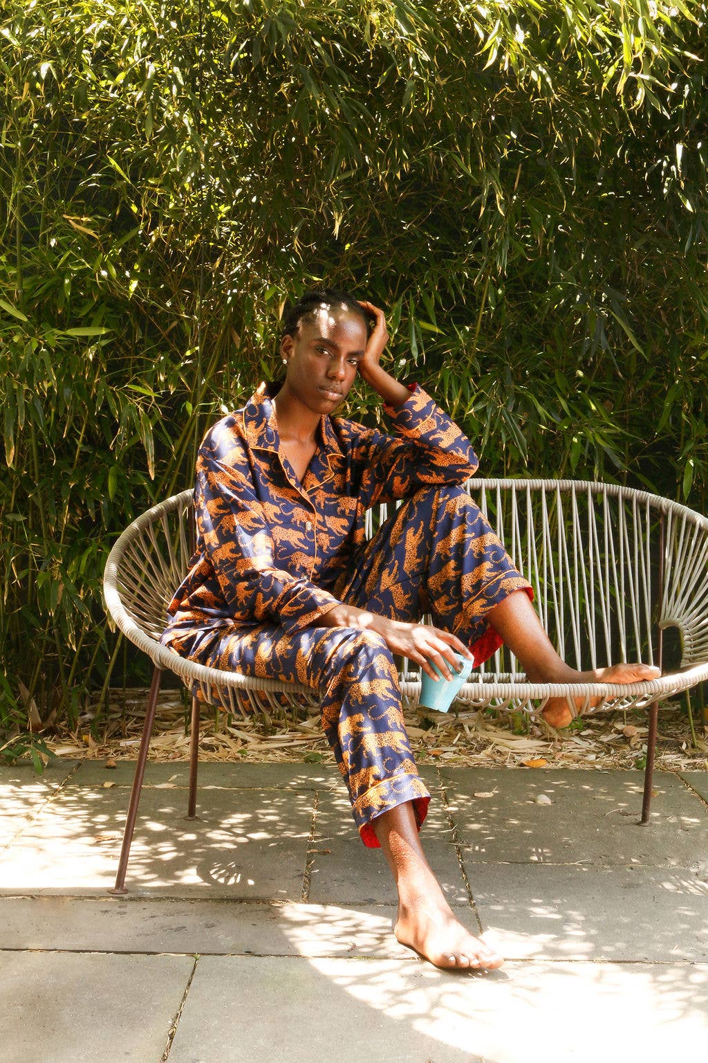 Navy Leopard Cheetah Washable Silk Pajamas