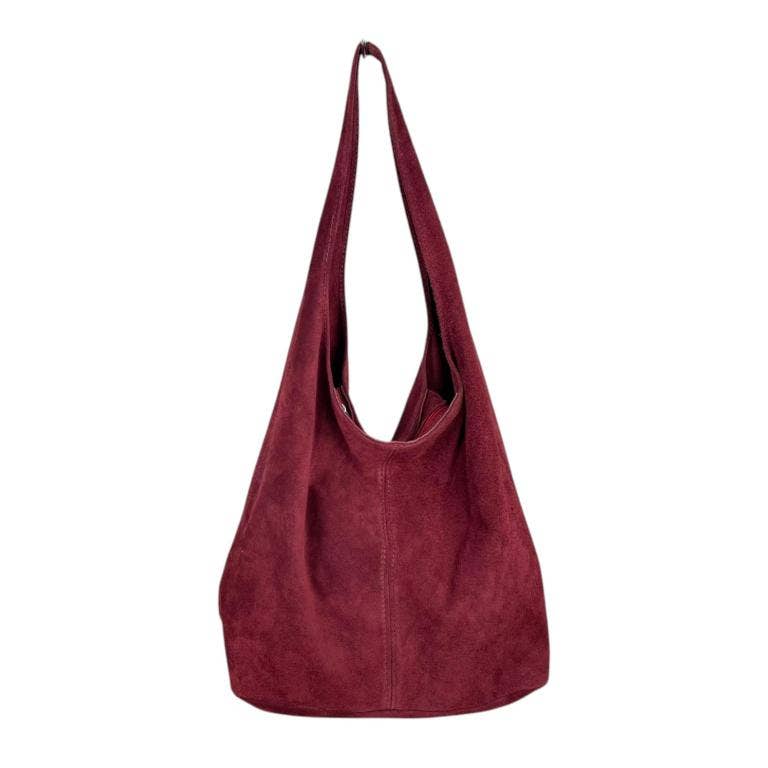 Large Suede Shoulder Bag with Zipper