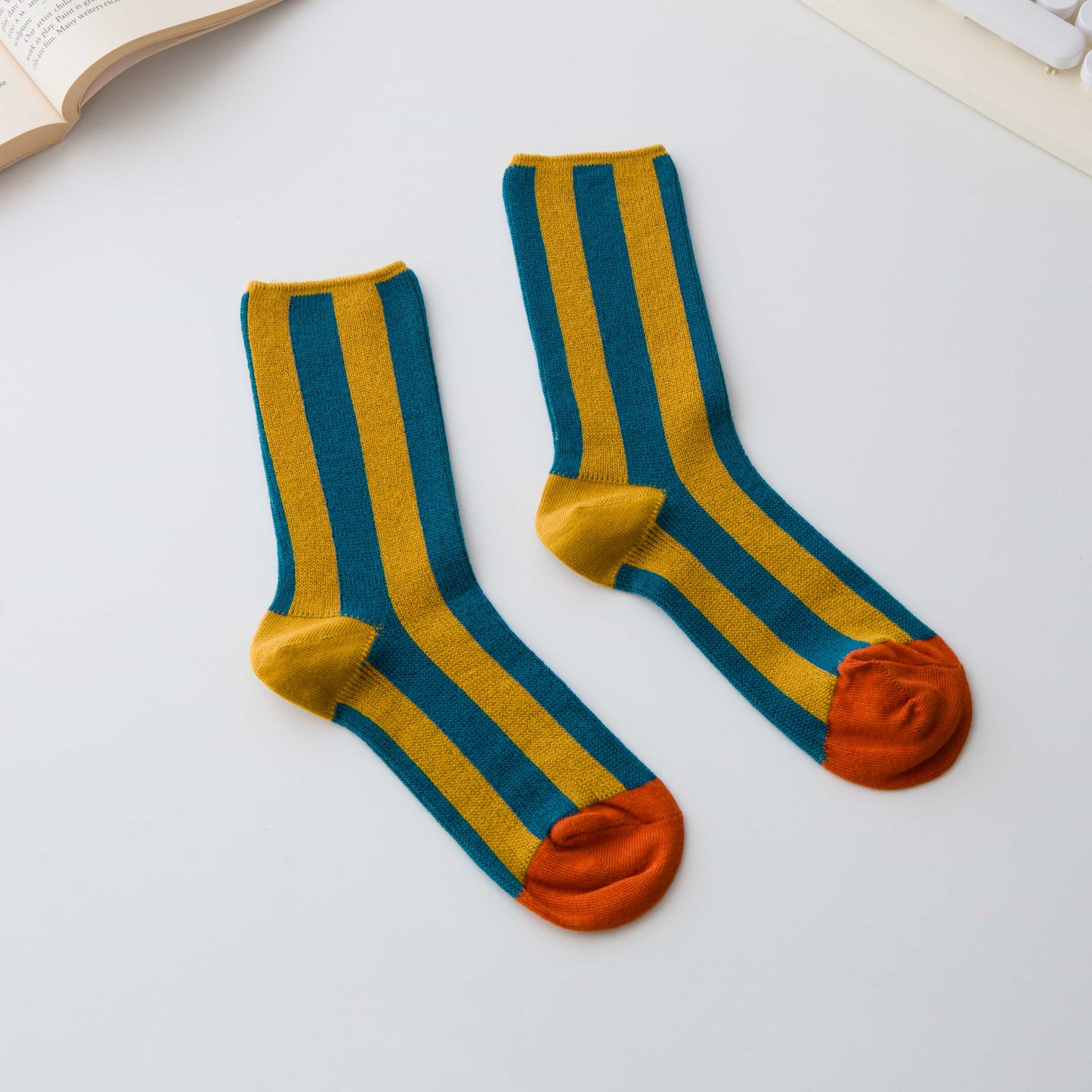Cotton Striped Crew Socks – Contrast Toe
