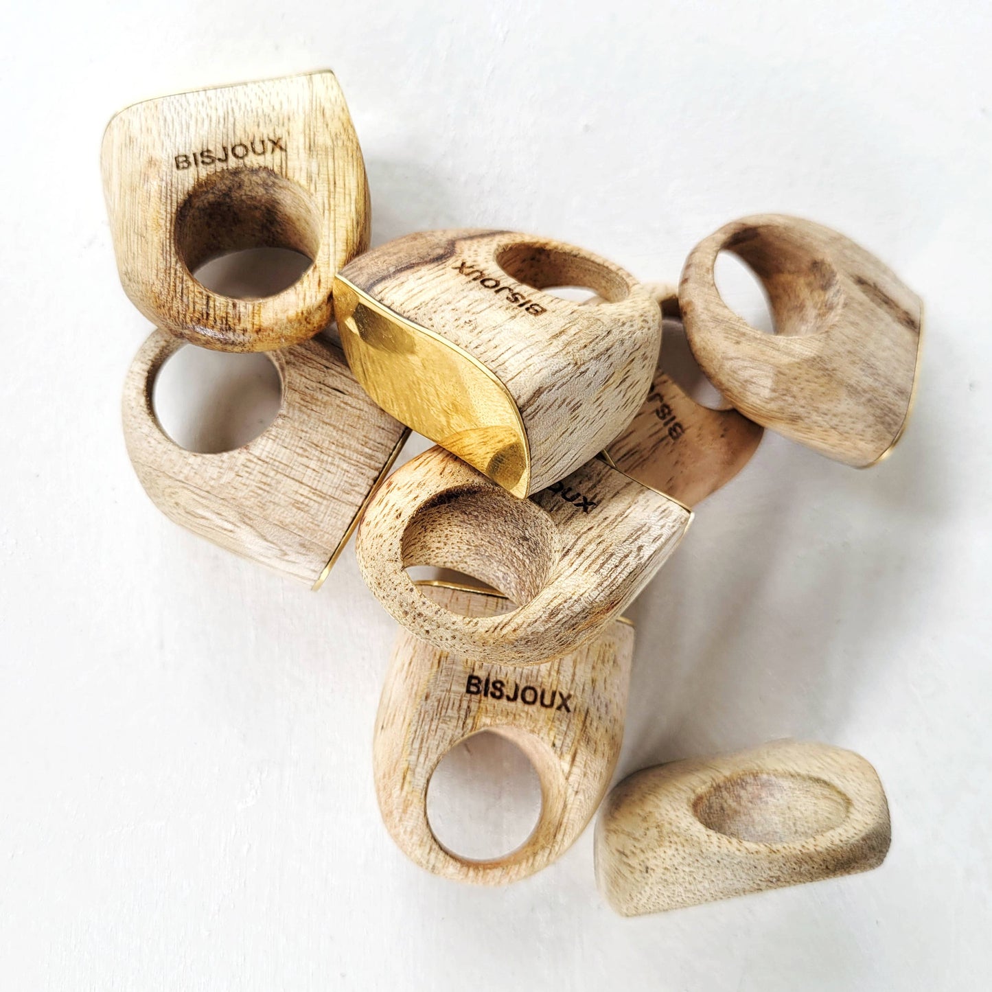 Wood brass chunky ring wooden rings