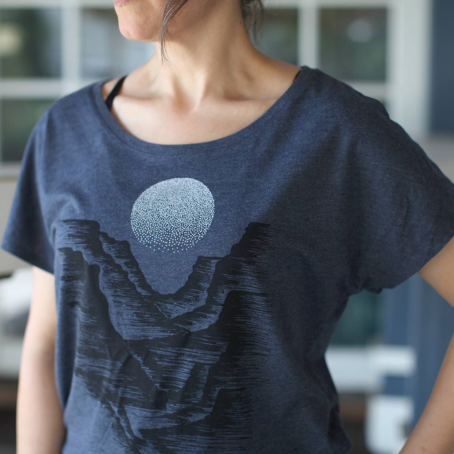 Canyonlands Full Moon Tri-Blend Dolman Sleeve Top Navy Blue