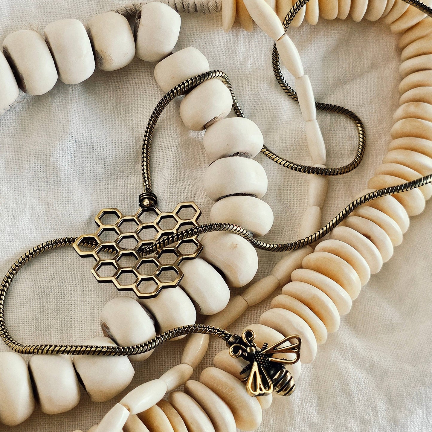 Brass Bee Honeycomb Chain Lariat Necklace BX37