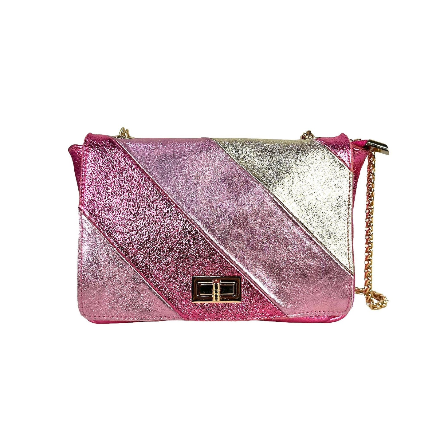 Women's Multicolored Leather Shoulder Bag with Shiny Effect