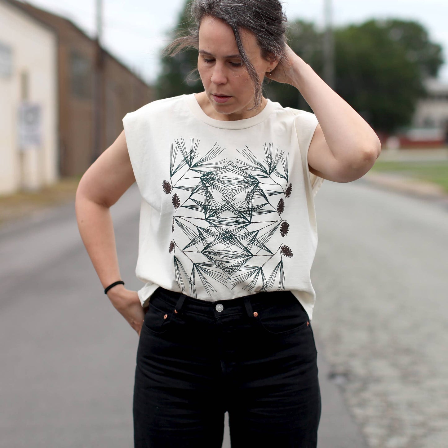 Pine Needles and Pinecones 100% Cotton Muscle Tank Natural