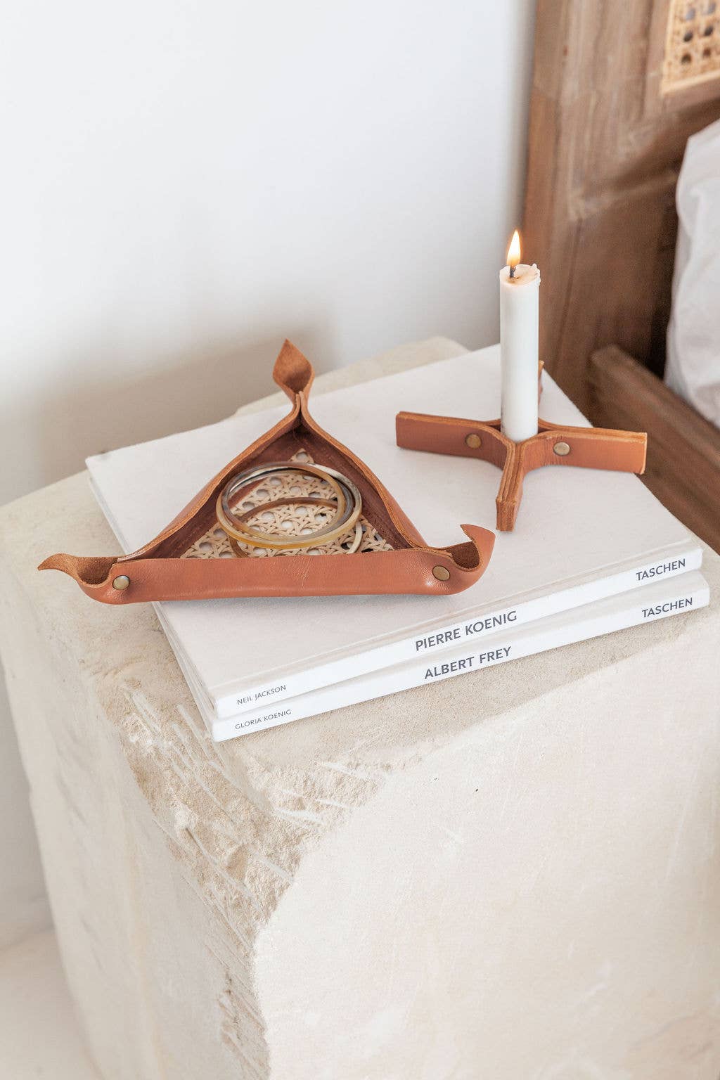 Leather and Cane Webbing Catch All